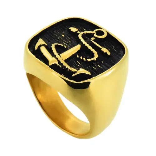 RTM290 Titanium Stainless Steel Anchor Ring Men's Punk Jewelry