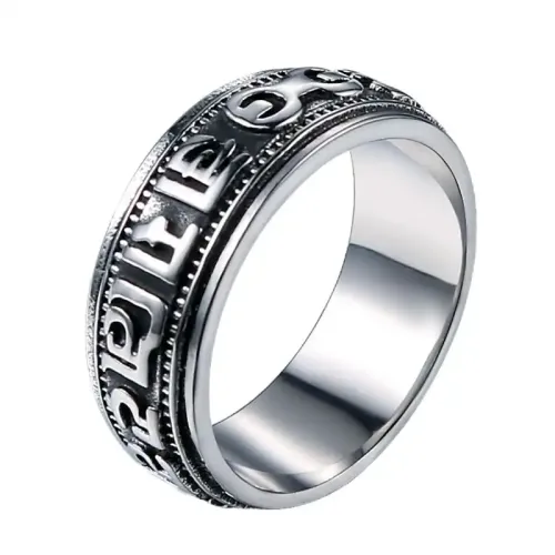 RTM662 Custom Titanium Steel Six-Character Mantra Rings Unisex Fine Jewelry