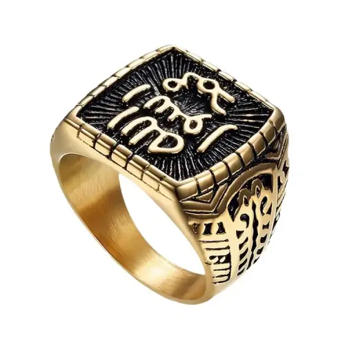 RTM456 316L Stainless Steel Men's Ring Arabic Script Square Titanium Steel Band