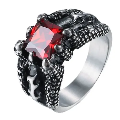 RTM628 Men's Red Diamond Claw Ring Titanium Steel Jewelry