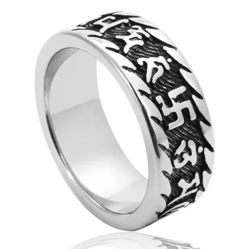 RTM2040 Stainless Steel Rune Ring Punk Style Buddhist Sutra Engraved Band