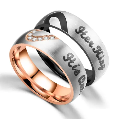 RTM2875 KgQueen Stainless Steel Half Heart Couple Ring Perfect Match Jewelry