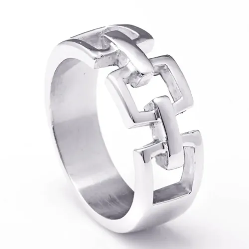 RTM2159 Punk Style Hollow Stainless Steel Ring with Great Wall Pattern Design