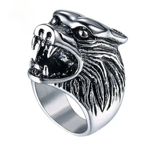 RTM649 Wolf Head Totem Ring Men's Titanium Stainless Steel Jewelry