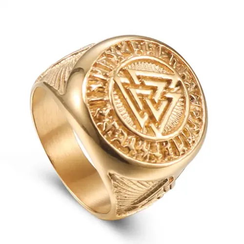 RTM571 Valknut Triangle Men's Ring Celtic Knot Symbol Stainless Steel Band