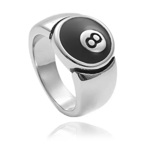 RTM1514 Women's Black Stainless Steel Billiards 8 Ring Number 8 Fashion Jewelry