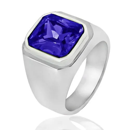 RTM2117 Square Gemstone Ring Punk Stainless Steel with Red & Black Sapphire