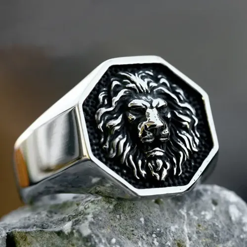 RTM2346 Lion King Ring Stainless Steel Lion Head Band for Men,Majestic Jewelry