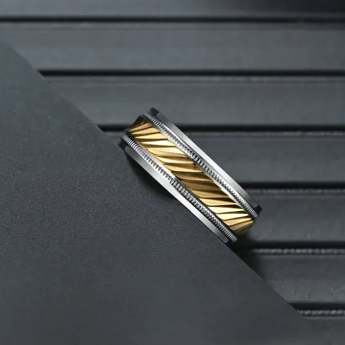 RTM1079 Men's Stainless Steel Ring with Round Pattern & Rolled Tooth Design Durable Elegance