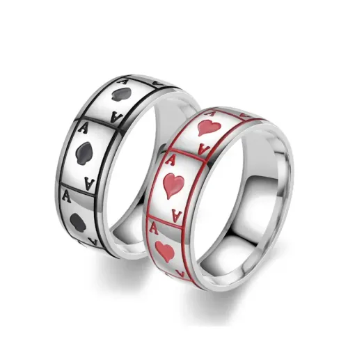 RTM765 Ace of Spades Poker Card Ring Stainless Steel Couple's Band