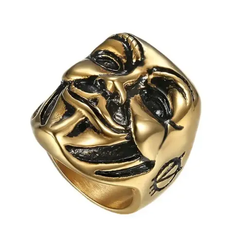 RTM276 V for Vendetta Mask Ring Punk Jewelry Titanium Steel Men's Stainless Band