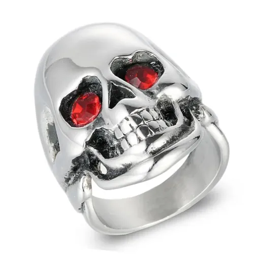RTM1543 Blue & Red Diamond Skull Ring Punk Stainless Steel Ghost Head Band