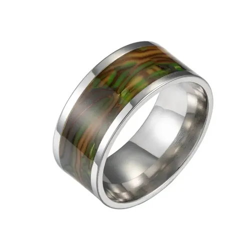 RTM1314 Summer Collection: 10mm Wide Abalone Stainless Steel Men's Ring Jewelry