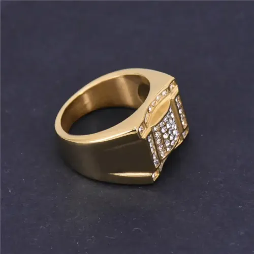 RTM218 Gold Plated Diamond Men's Ring American Titanium Stainless Steel Jewelry