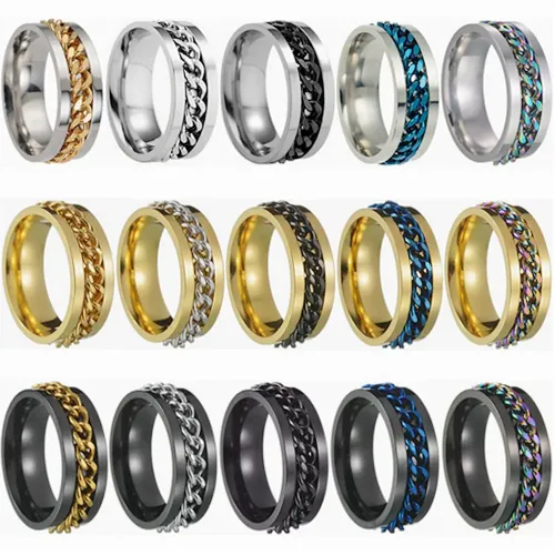 RTM1146 Men's Stainless Steel Beer Ring Rotatable Chain for Stress Relief & Bottle Opening