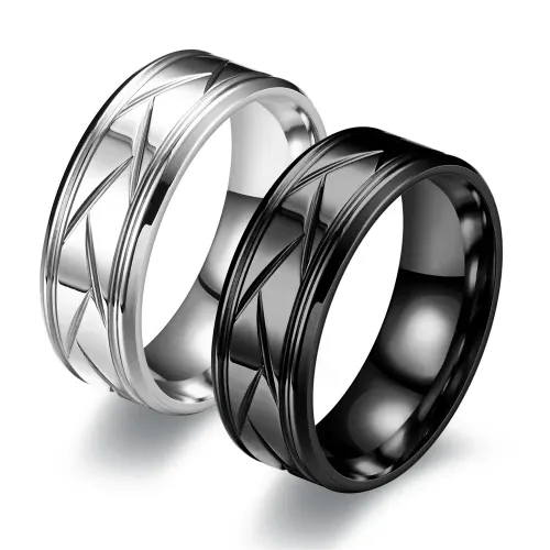 RTM2740 Elegant Step Stripe Couple Rings Symbol of Unity & Love