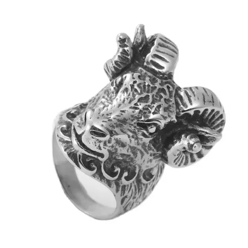 RTM1853 Stainless Steel Ram Ring Animal-Inspired Goat Jewelry Accessory for Men