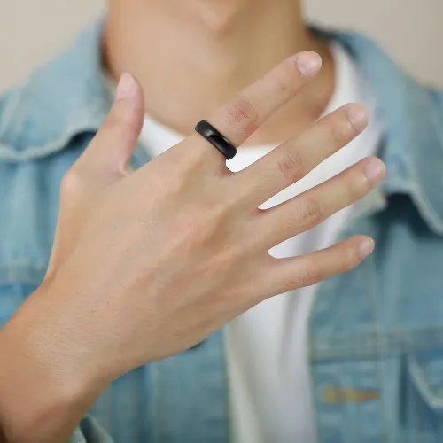 RTM191 6MM Black Tungsten Steel Men's Ring Plain Gold Jewelry Band