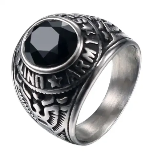 RTM579 Double Eagle Black Zircon Ring American GI Titanium Stainless Steel Men's Ring