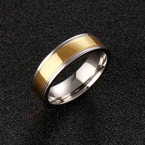 RTM851 Gold Two-Tone Stainless Steel Couple Rings for Men Elegant Band
