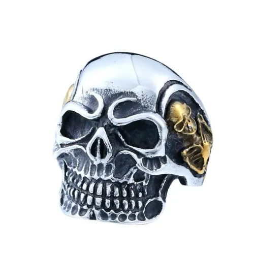 RTM2354 Gold-Plated Stainless Steel Skull Ring Punk Jewelry Statement Piece