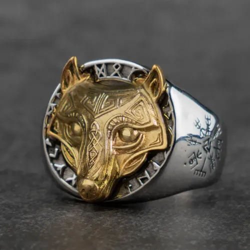 RTM2407 Gothic Lolita Viking Wolf Head Ring Custom Stainless Steel Tail Jewelry