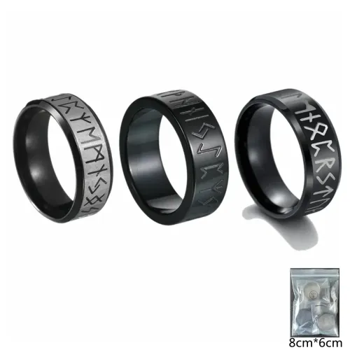 RTM1423 Three-Piece Black Viking Rings Set Norse Runes Ornament Jewelry