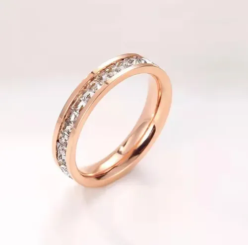 RTM2264 Non-Fading Stainless Steel Women's Ring with Single Row Diamond Perfect Couple Jewelry