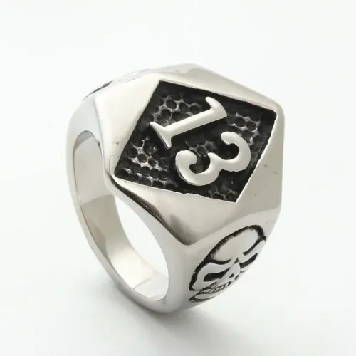 RTM1946 Punk Skull Stainless Steel Ring with Number 13 Edgy Jewelry Accessory