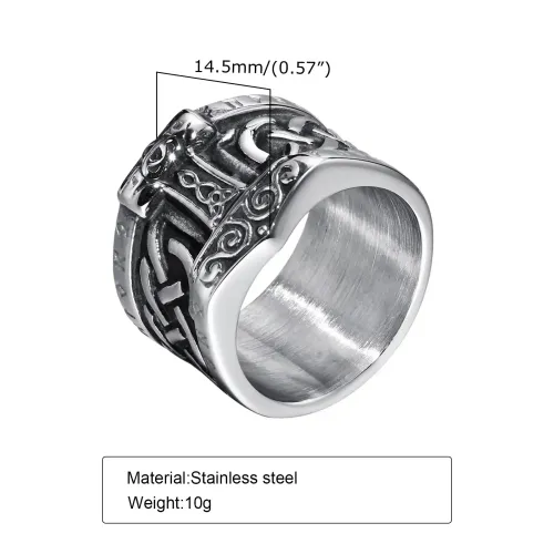 RTM98 Thor's Hammer Celtic Knot Ring Men's Stainless Steel Norse Jewelry