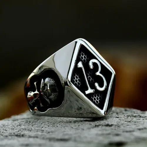RTM2340 Number 13 Nordic Skull Ring Stainless Steel Gothic Men's Jewelry