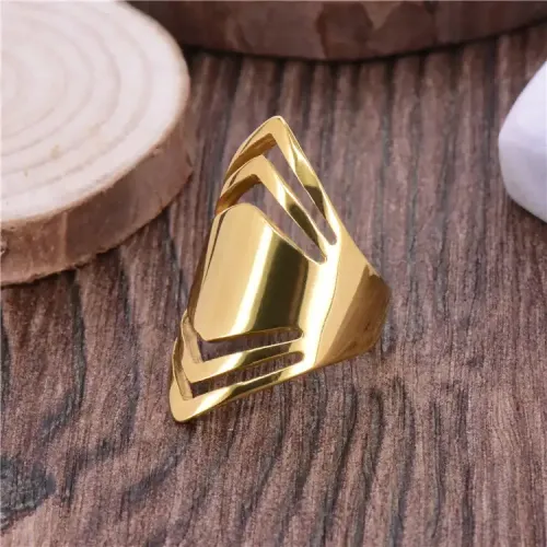 RTM208 Double V Geometric Ring Full Titanium Stainless Steel Business Style