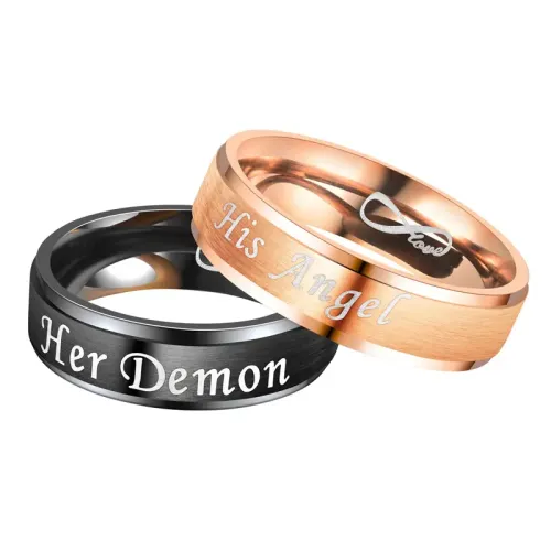 RTM2791 Her Demon His Angel: Unique Love Rings for Couples Angel & Devil Themed