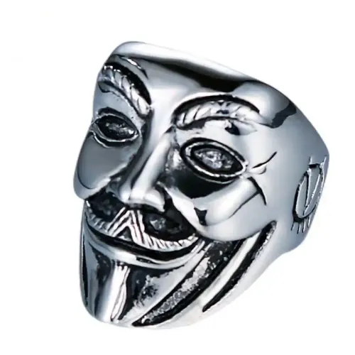 RTM524 Vendetta V Face Mask Clown Ring Punk Titanium Steel Ornament for All