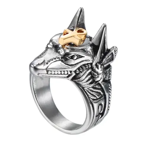 RTM581 Anubis Jackal Head Ring Titanium Steel Self-Defense Window Breaker