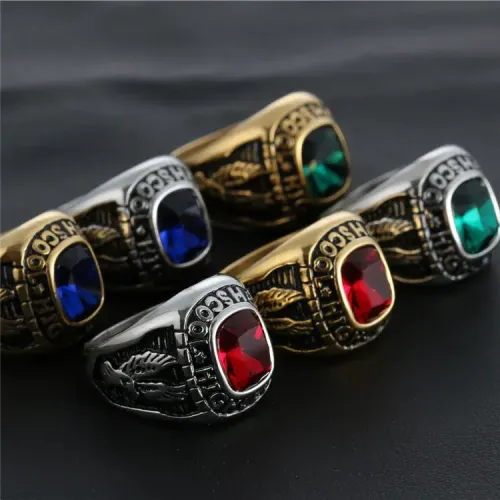 RTM1507 Eagle Gemstone Ring Women's Cropunk Stainless Steel Engraved Accessory