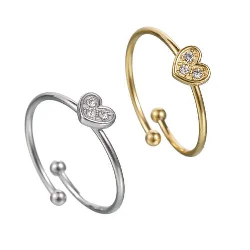 RTM2546 Elegant Zircon Open OL Stainless Steel Love Pair Rings for Couples