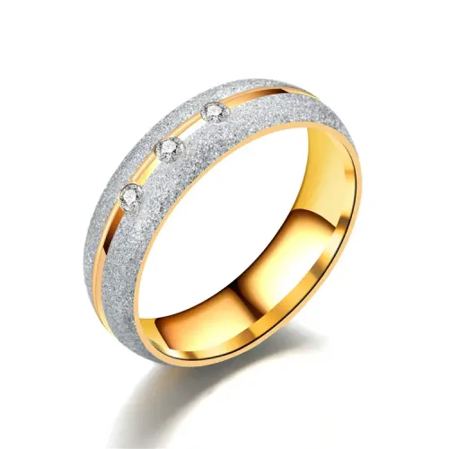 RTM902 Two-Tone Stainless Steel Diamond Couple Rings Elegant Jewelry Set