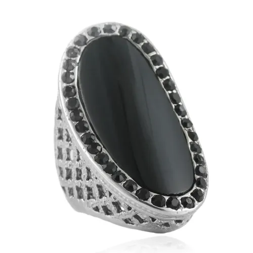 RTM1644 Unisex Oval Hollow Stainless Steel Ring Black Epoxy Finish for Men & Women
