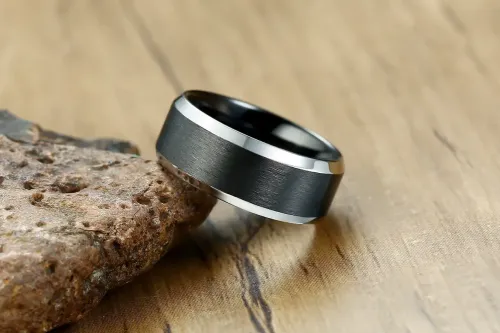 RTM103 8MM Titanium Steel Men's Ring Brushed Outer, Inner Blue Black Plated