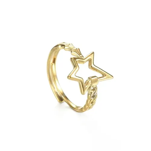 RTM2569 14K Gold Plated Stainless Steel Open Ring Irregular Hollow Star Design for Women