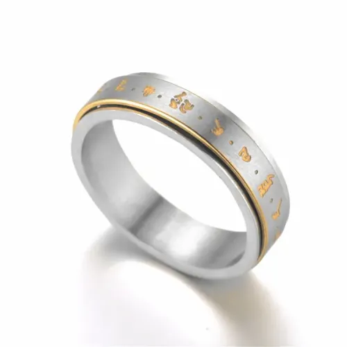 RTM724 Anti-Anxiety Six Word Mantra Rotatable Stainless Steel Ring Stress Relief Jewelry