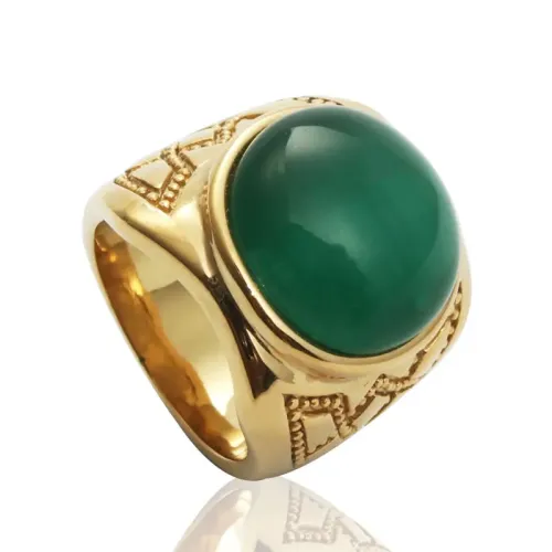 RTM1533 Large Emerald Stainless Steel Ring Luxurious Jewelry Material Accessory