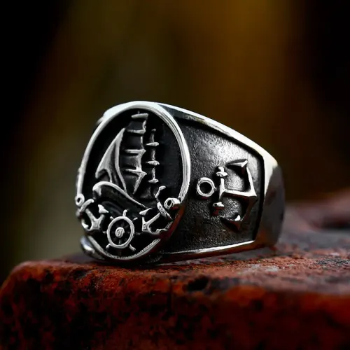 RTM2320 Men's Stainless Steel Ring Cast Anchor & Sail Design Jewelry Accessory