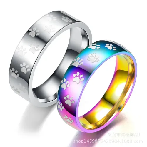 RTM2702 Colorful Rainbow Silver Ring with Footprints & Bear Claw Design