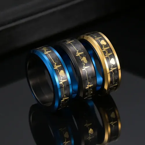 RTM1439 Men's Stainless Steel Rotating Decompression Ring Two-Tone Carbon Fiber ECG Design