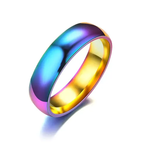 RTM2664 Colorful Rainbow Curved Ring in Stainless Steel Dazzling Fashion Accessory