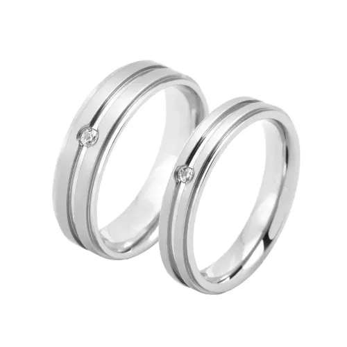 RTM2239 Elegant Zircon Women's Ring & Stainless Steel Men's Tail Ring Perfect Couple Pair