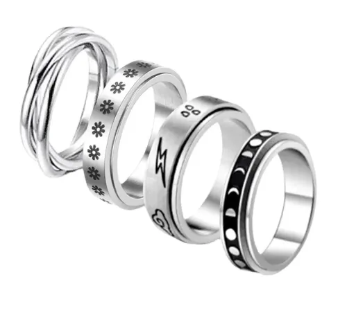 RTM795 Women's Stainless Steel Anti-Anxiety Ring Stress-Reducing Rotating Set