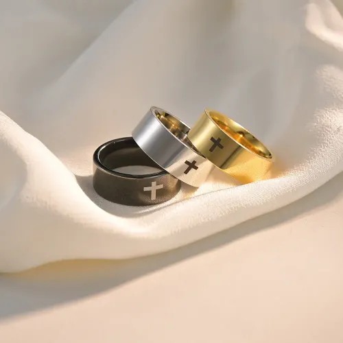 RTM1150 6mm/8mm Stainless Steel Cross Ring Marked Cross Finger Jewelry for Men